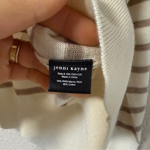 NWOT Jenni Kayne Avery Crewneck Sweater Stripe Cotton Merino Ivory Neutral M - Picture 6 of 7